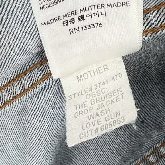 MOTHER The Bruiser Crop Denim Jacket Women’s Size Small Love Gun Distressed - Picture 6 of 7